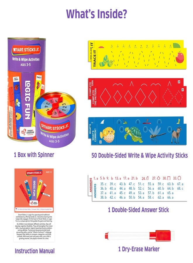 Chalk and Chuckles Smart Sticks Junior Logic Fun Game for Kids Ages 3+, Repeatable Educational Activity Box, Preschool Learning Toy, Travel-Friendly, Return Gift for Boys & Girls 3-6 Years - Image 3